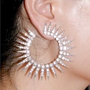 Beautiful New Sterling Silver White Sapphire Hoops